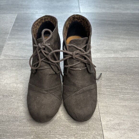 Marco Republic Womens Brown Slip On Lace Up Wedge Heel Boots Cap Toe 9 - Picture 2 of 6